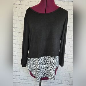 Michael Kors Black Top with White Leopard Print Hem